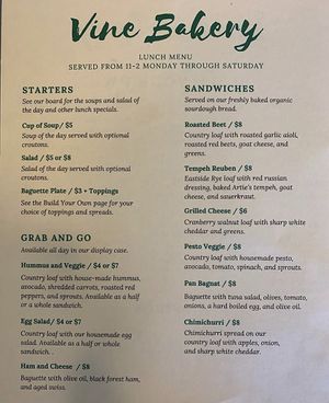 Updated menu. Part 1 at Vine Sourdough Bakery in Gainesville