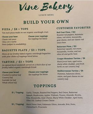 Updated menu part 2 at Vine Sourdough Bakery in Gainesville