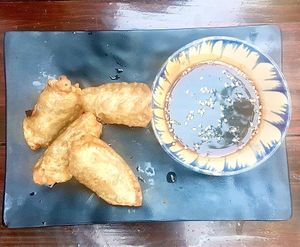 crisp dumplings. there were 6 but we only remembered to take a photo after we already ate 2. really good  at Ong Tao in Frankfurt