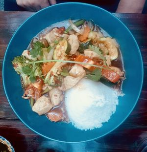 the veggies and vegan chicken   at Ong Tao in Frankfurt