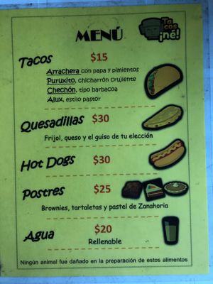 Menu November 2019 at Tacos Ne in Merida