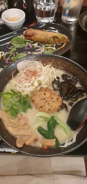 Vegan Ramen and spring roll at Ramen Takara in Auckland