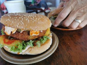 Chilli chicken burger at FTP Vegan Eats in Rotorua