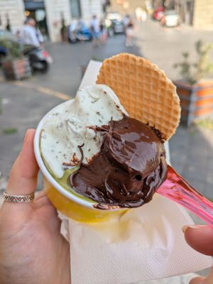 Limón/jengibre/albahaca, nutella y pistacho (al fondo) at Panna e Liquirizia in Rome