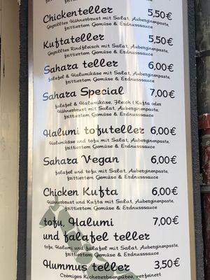 Menu  at Sahara Imbiss - Schöneberg in Berlin