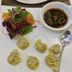 vegan organic dim sam from tofu. yummy.  at Ariya Organic Cafe in Bangkok