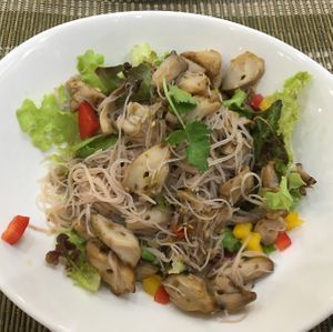 tasted mushroom and noodles at Ariya Organic Cafe in Bangkok