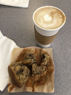 Oat milk latte and vegan blueberry banana muffin at Southie Coffee in Clearwater