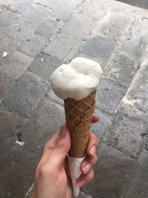 Vegan icecream with vegan cone (I already ate half of it) at Red Velvet in Padua