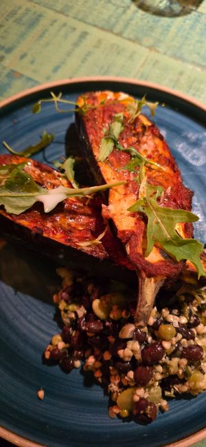 Baked eggplant at Turtle Bay in Cardiff
