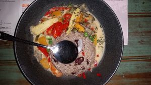 Carribean style coconut curry and rice. Loved it at Turtle Bay in Cardiff