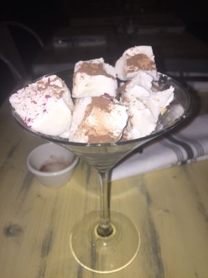 Coconut ice cream dusted with cacao at Lyn-Genet's Kitchen in New York City