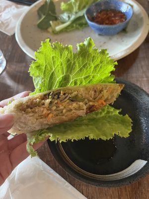 Spring roll wrapped in lettuce to dip in sauce (trust, try it)  at Do Chay - Knight District in Vancouver