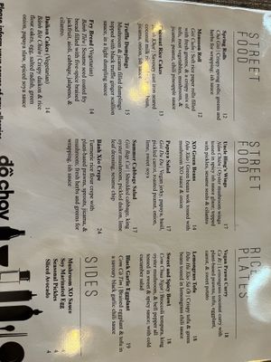 Menu - all vegan, vegetarian items labelled  at Do Chay - Knight District in Vancouver
