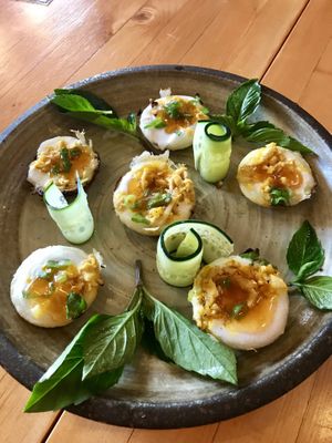 Crispy coconut rice cakes (amazing!) at Do Chay - Knight District in Vancouver