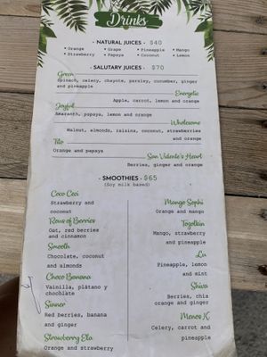 Menu at Las Robles in Puerto Morelos