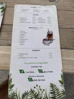 Menu at Las Robles in Puerto Morelos