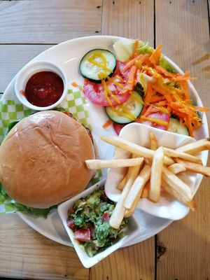 Nice burger at Las Robles in Puerto Morelos