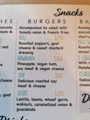 Menu at Las Robles in Puerto Morelos