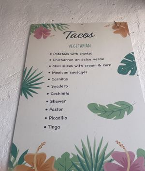 Tacos menu   at Las Robles in Puerto Morelos