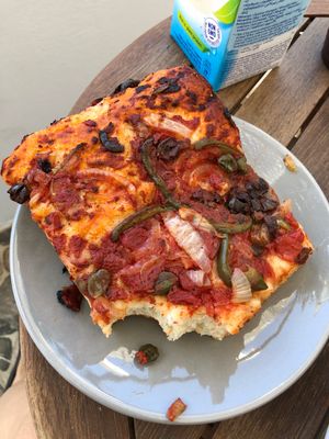 Pizza bread at Artemis Bakery & Pastry in Milos