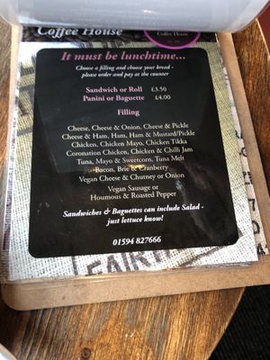 Menu at Greenhill Coffee House in Cinderford