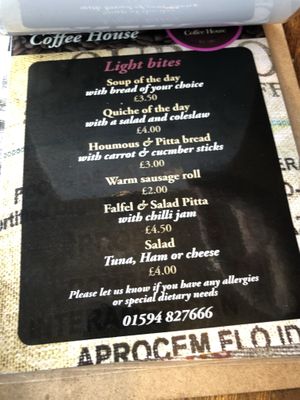 Menu  at Greenhill Coffee House in Cinderford