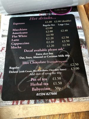 Menu  at Greenhill Coffee House in Cinderford
