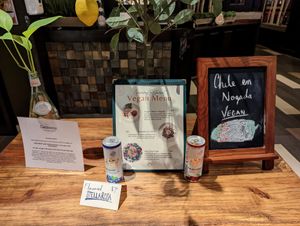 Vegan menu highlighted at the entrance. at Greenery Restaurant and Market in El Paso