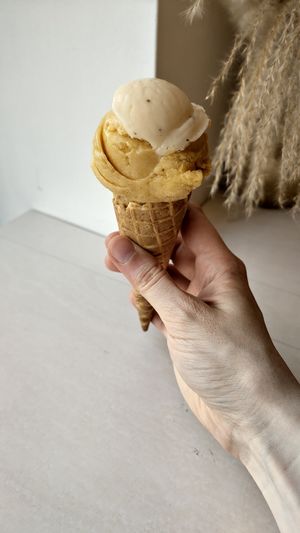 Peach ice cream with a bit of melon ice at Luicella's - Hüxstraße in Luebeck