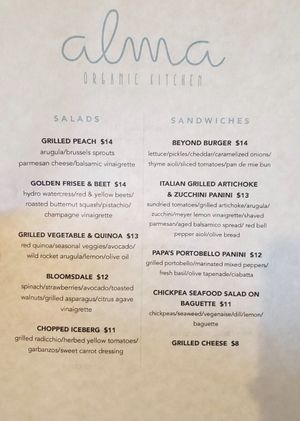 Menu at Alma Organic in Burbank