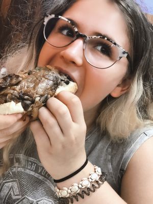 Beyond Italian Sausage with grilled onions peppers and mushrooms and mustard 😋 at Pudgee's in Floral City