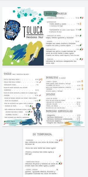 Menú at Toluca Mexican Bar in A Coruna