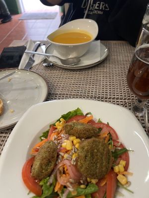 Soup or falafel salad to start  at Makalu Veggie in Alicante