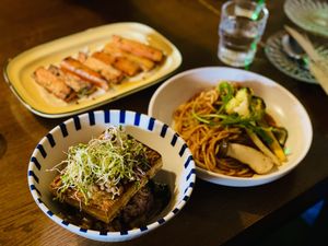 Grilled carrot, Rice with tofu, Arrabbiata pasta with grilled vege  at Diner Jackie 다이너재키 in Seoul