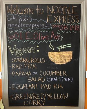 vegan menu at Noodle Express in Fresno