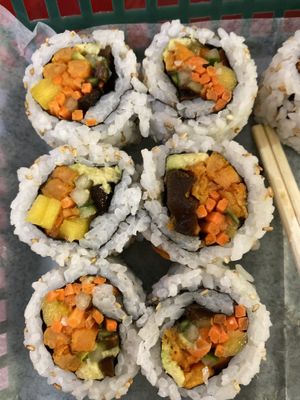 Sweet potato sushi no eel sauce with mango at Sushi-2-Go in Gainesville