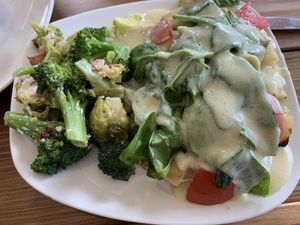 Potato Florentine with Broccoli and Brussel Sprout Salad at EARTH in Twain Harte