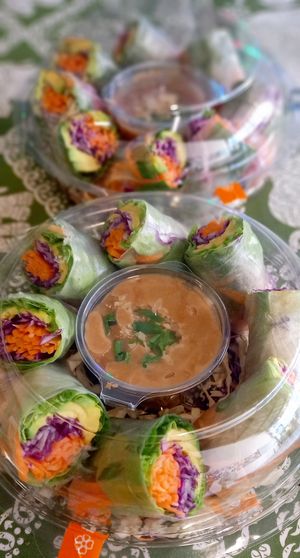 Avocado salad roll with peanut butter and ginger sauce  at 29 Coffties in Chiang Mai