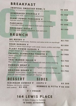Menu at Cafe Zen in Negombo