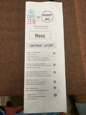 Updated menu  at Cafe Zen in Negombo