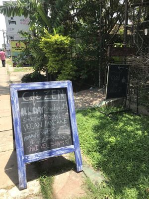 in front of cafe at Cafe Zen in Negombo