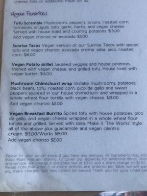 Vegan Dishes on the menu  at The Wild Plum Cafe in Monterey