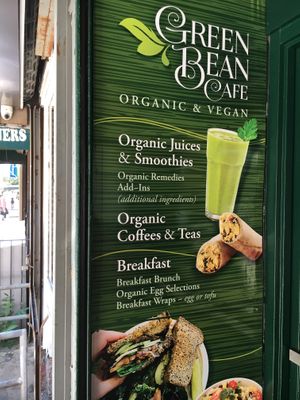 Sign at outside entrance. at The Green Bean Cafe in New York City