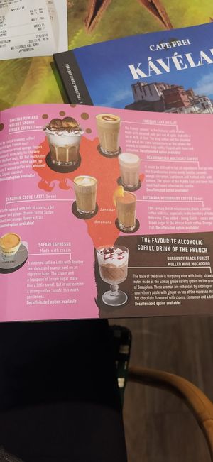 Menu at Cafe Frei in Budapest