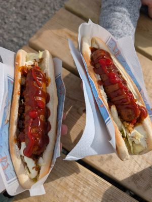 Two veggie dogs, glacier not shown :) at Heimahumar - Food Truck in Jokulsarlon