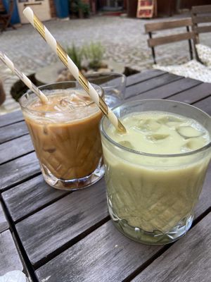 Iced latte and iced matcha  at Café Holmgången in Malmo