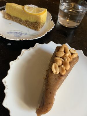 Raw lemon curd cheesecake and peanut cheesecake   at Café Holmgången in Malmo