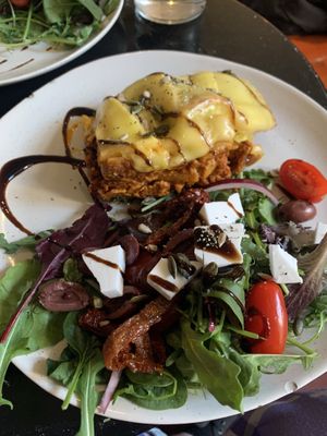 Lasagna with feta salad  at Café Holmgången in Malmo