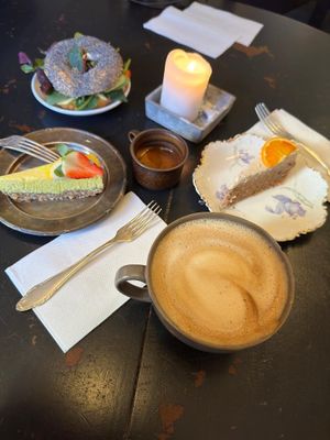 Bagel, Carrot Cake, Lemon Cake, Espresso and Cappucino at Café Holmgången in Malmo